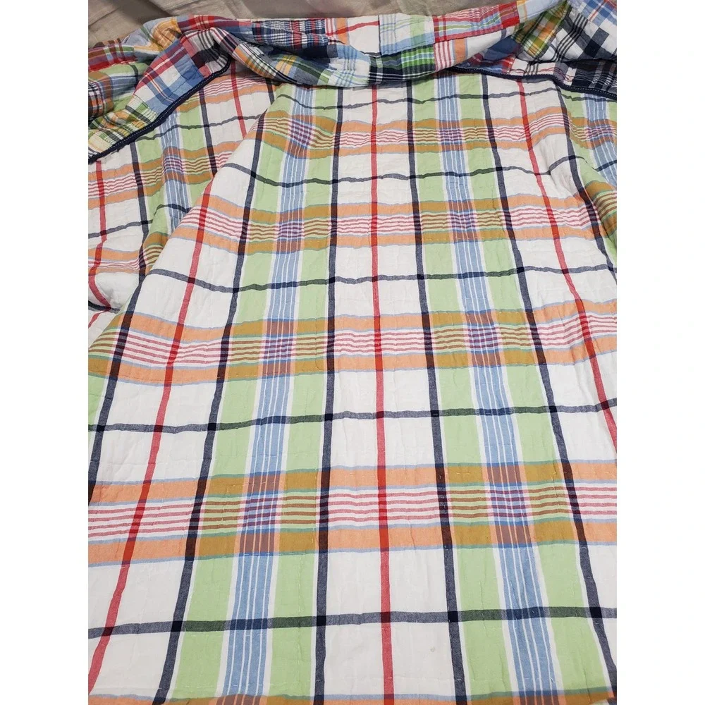 Pottery Barn Kids Blue White Multicolored Madras Plaid Twin Quilt Kidcore Retro